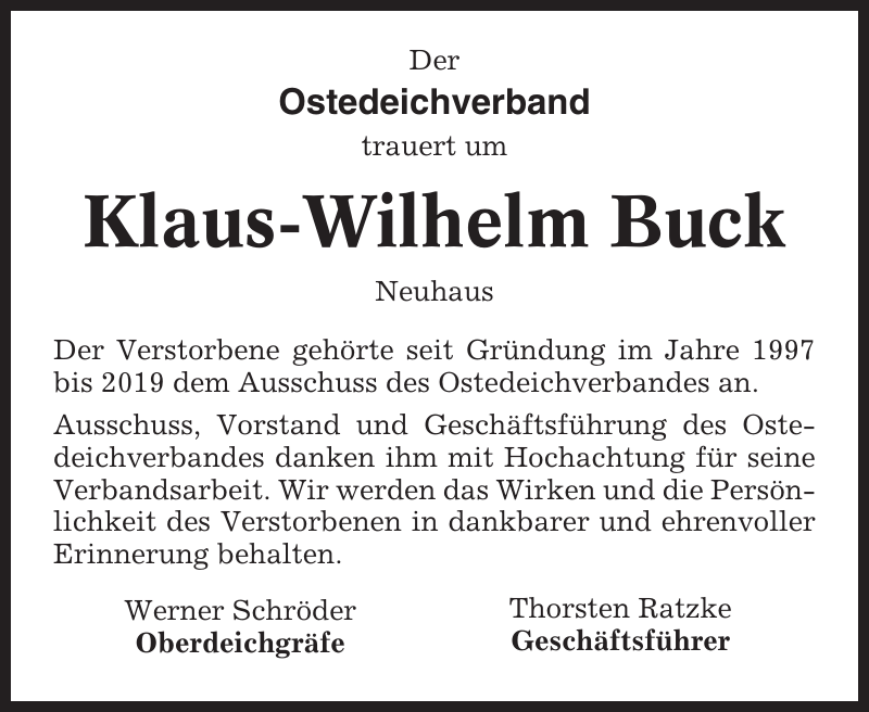 KlausWilhelm Buck Gedenken NiederelbeZeitung