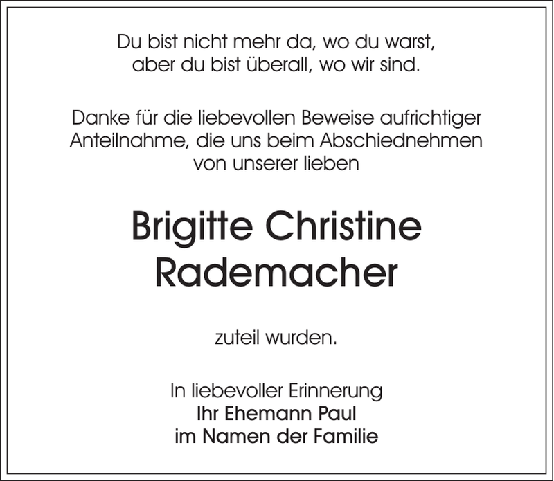Brigitte Christine Rademacher Traueranzeige Sächsische Zeitung