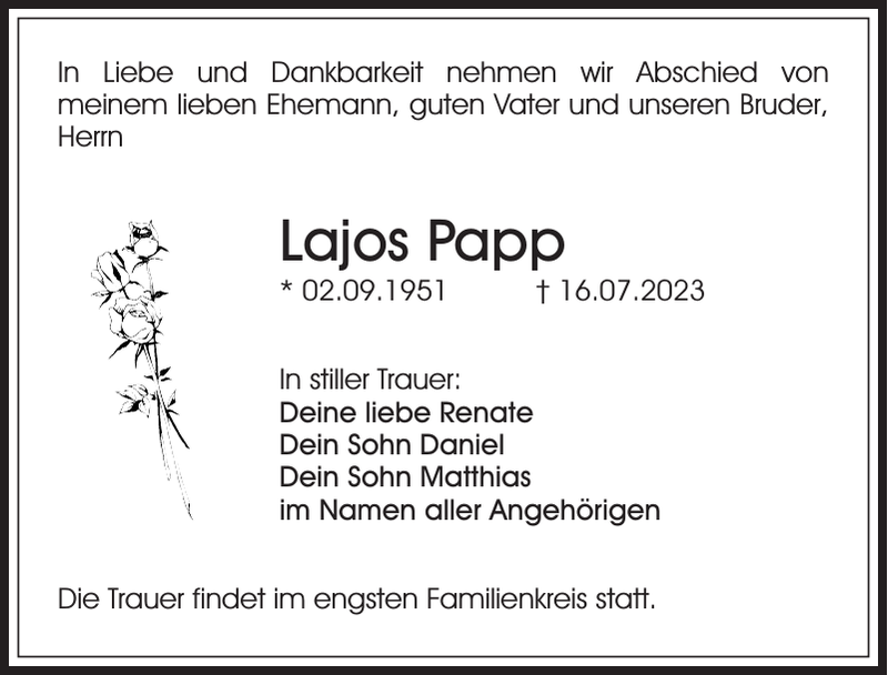 Lajos Papp Traueranzeige Sächsische Zeitung