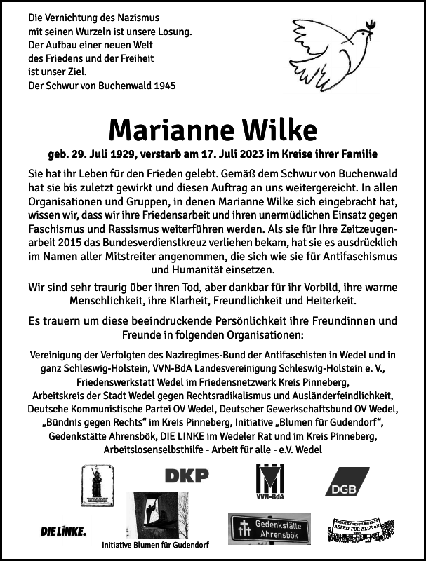 Marianne Wilke Gedenken WedelSchulauer Tageblatt