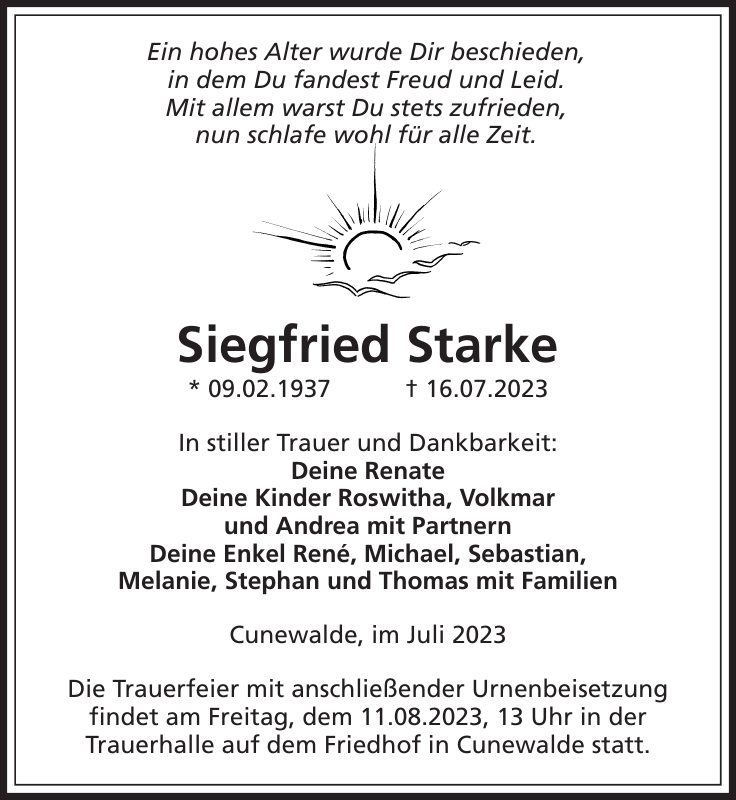 Siegfried Starke Traueranzeige Sächsische Zeitung