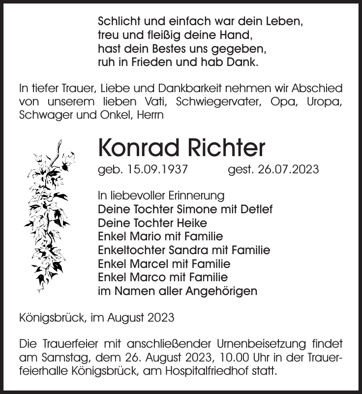 Konrad Richter Traueranzeige Sächsische Zeitung