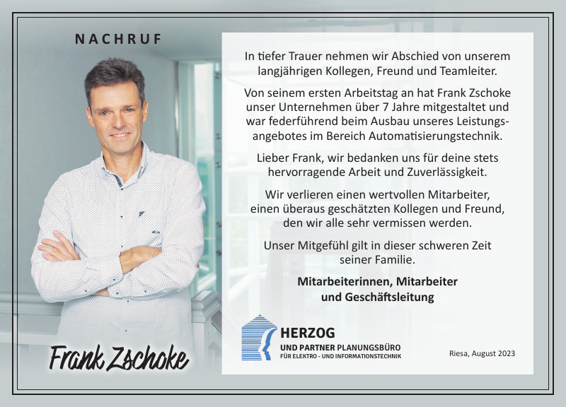 Frank Zschoke Traueranzeige Sächsische Zeitung