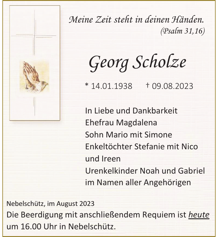 Scholze Traueranzeige Sächsische Zeitung
