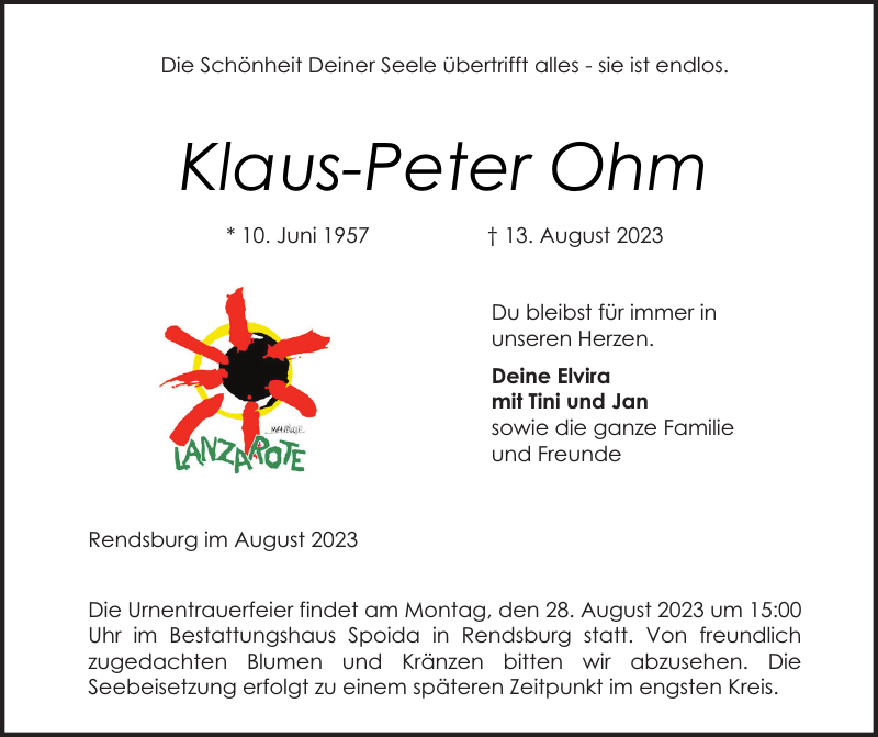 KlausPeter Ohm Traueranzeige Landeszeitung