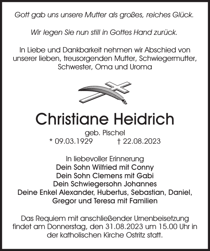 Christiane Heidrich: Traueranzeige : Sächsische Zeitung