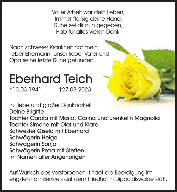 Eberhard Teich Traueranzeige Sächsische Zeitung