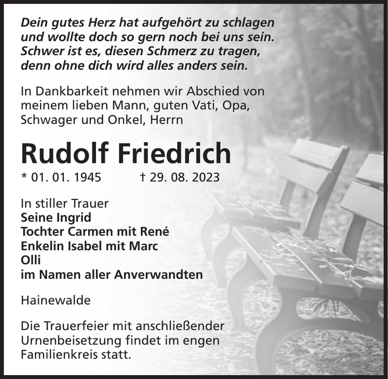 Rudolf Friedrich Traueranzeige Sächsische Zeitung