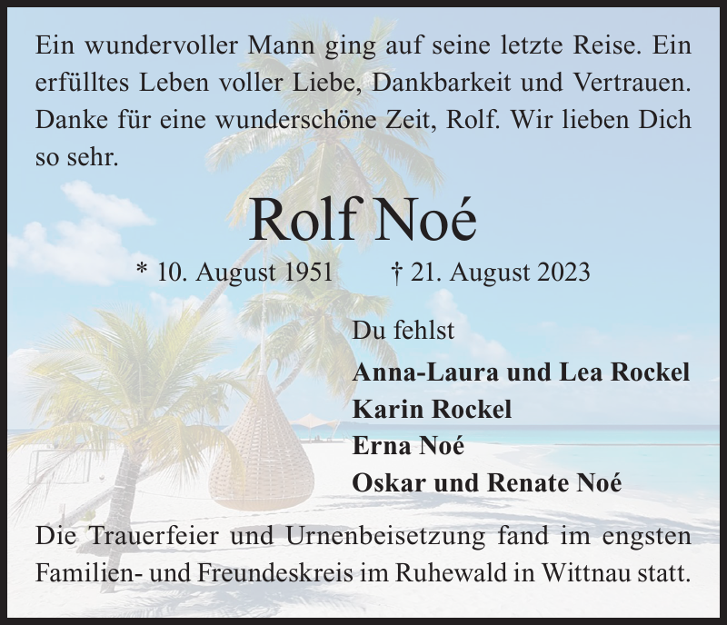 Rolf Noé Traueranzeige Badische Zeitung