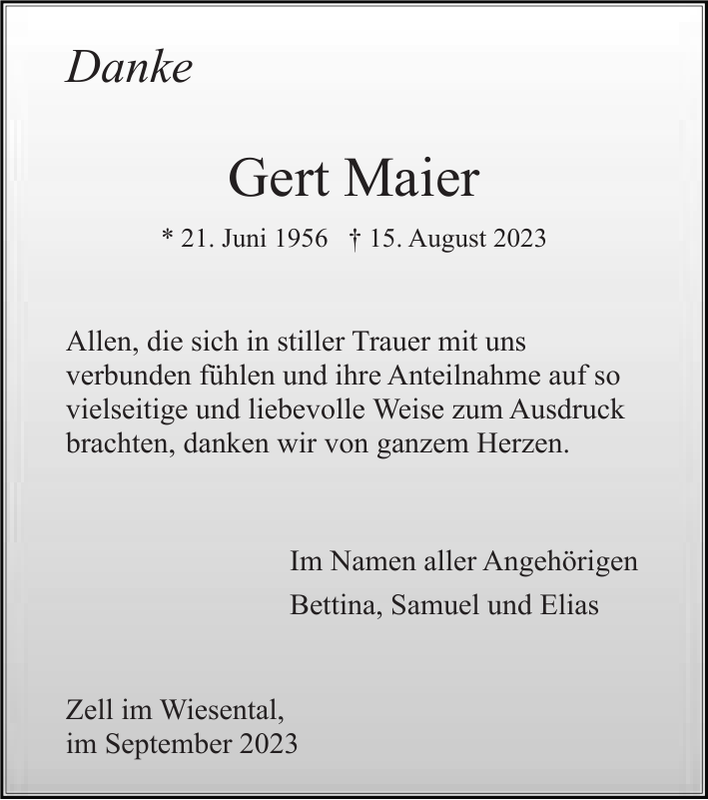 Gert Maier Traueranzeige Badische Zeitung