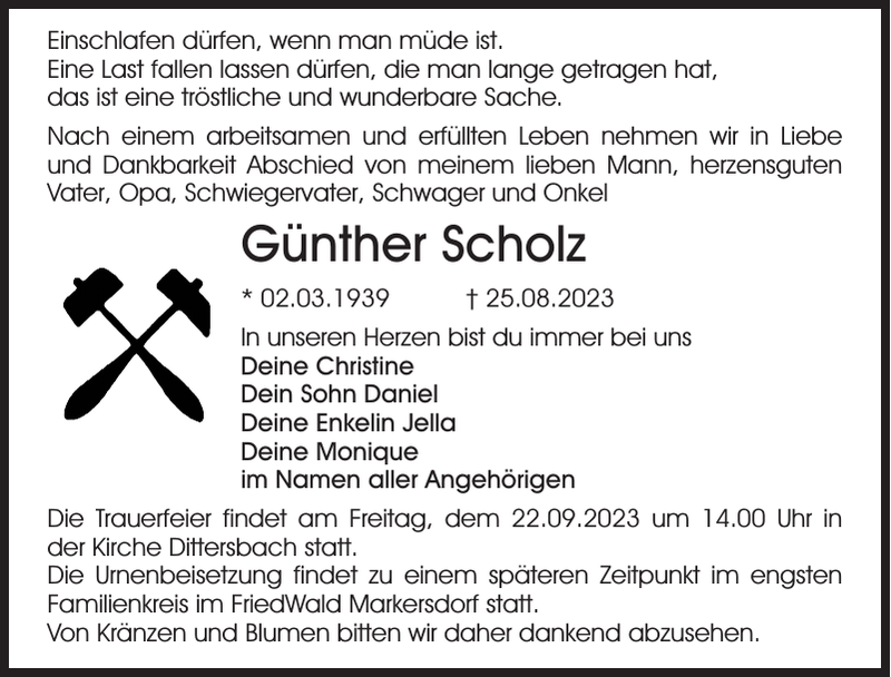Günther Scholz Traueranzeige Sächsische Zeitung