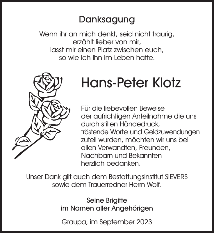 HansPeter Klotz Traueranzeige Sächsische Zeitung