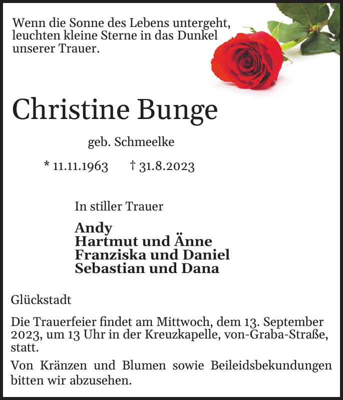 Christine Bunge Traueranzeige Norddeutsche Rundschau