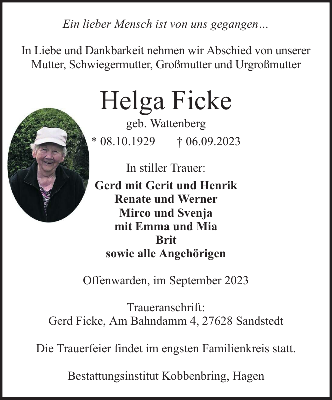 Helga Ficke Gedenken Nordsee Zeitung