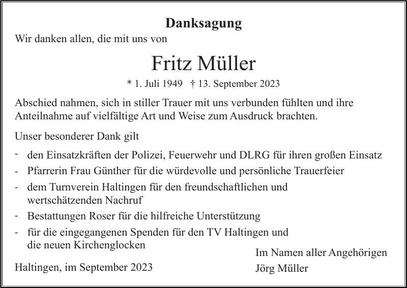 Fritz Müller Traueranzeige Badische Zeitung