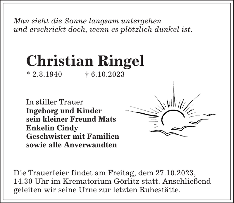 Christian Ringel Traueranzeige Sächsische Zeitung