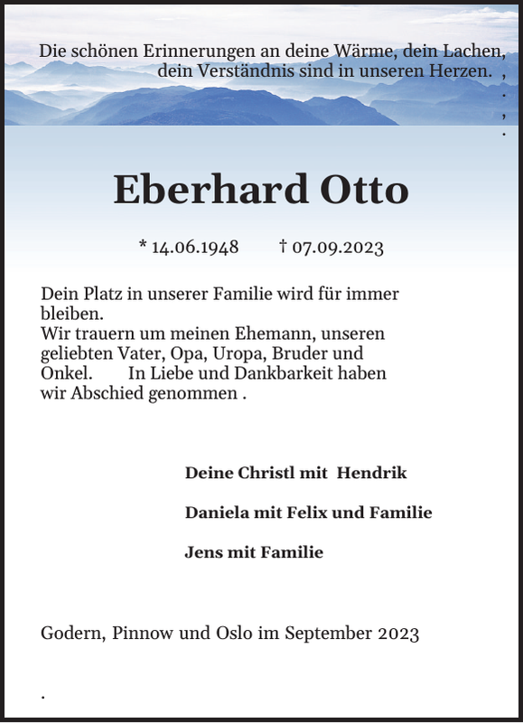 Eberhard Otto Traueranzeige Zeitung für die Landeshauptstadt