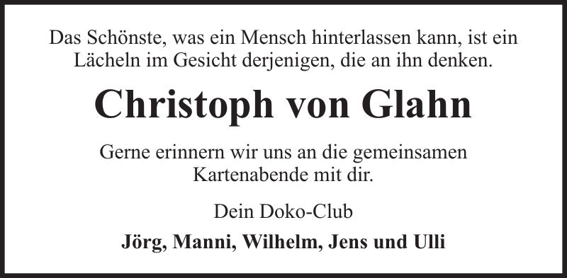 Christoph von Glahn Nachruf NordseeZeitung