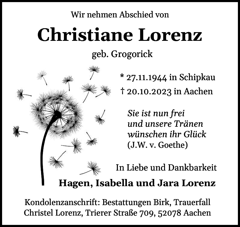 Christiane Lorenz Traueranzeige Schleswiger Nachrichten