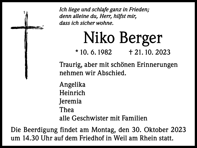 Nico Berger Traueranzeige Badische Zeitung