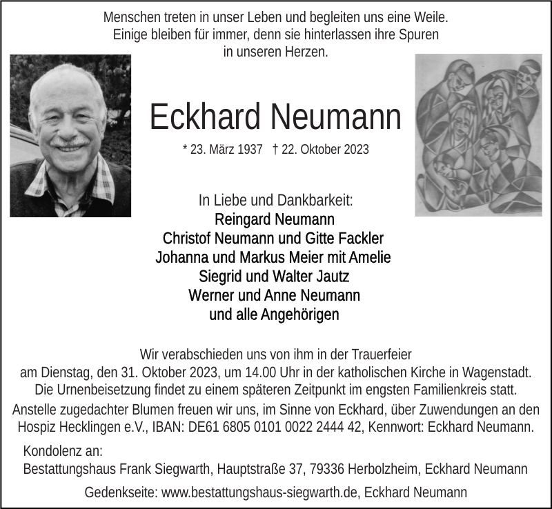 Eckhard Neumann Traueranzeige Badische Zeitung
