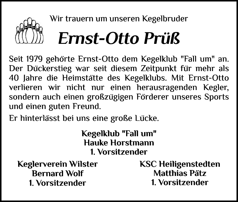 ErnstOtto Prüß Gedenken Norddeutsche Rundschau