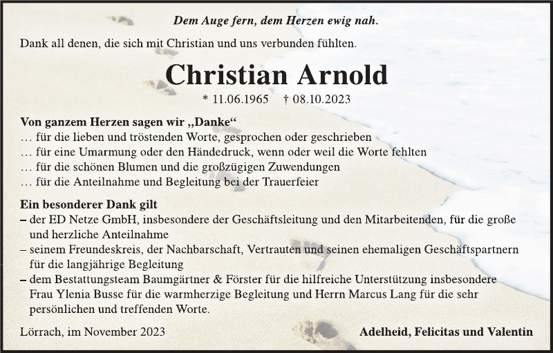 Christian Arnold Danksagung Badische Zeitung