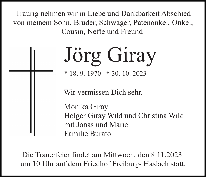 Jörg Giray Traueranzeige Badische Zeitung