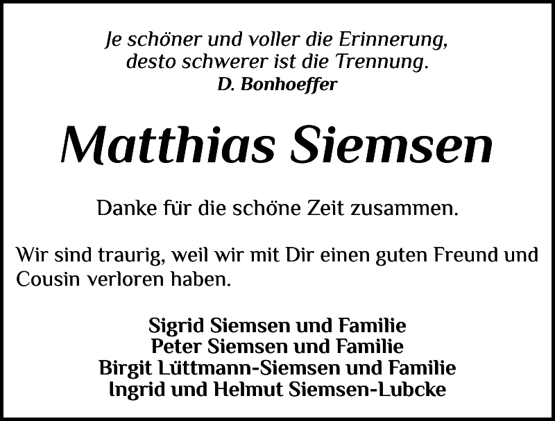 Matthias Siemsen Gedenken Eckernförder Zeitung
