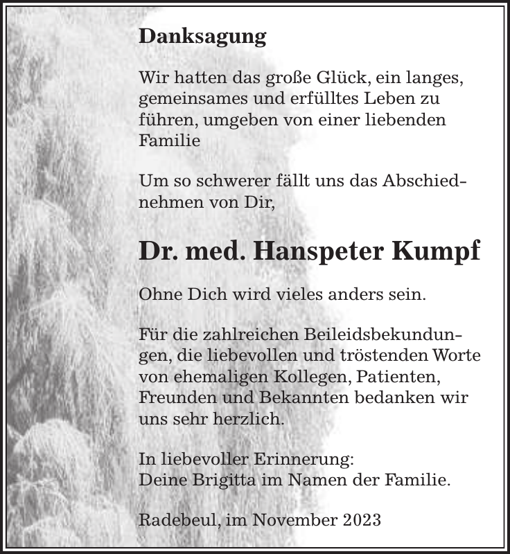 Dr. med. Hanspeter Kumpf Traueranzeige Sächsische Zeitung