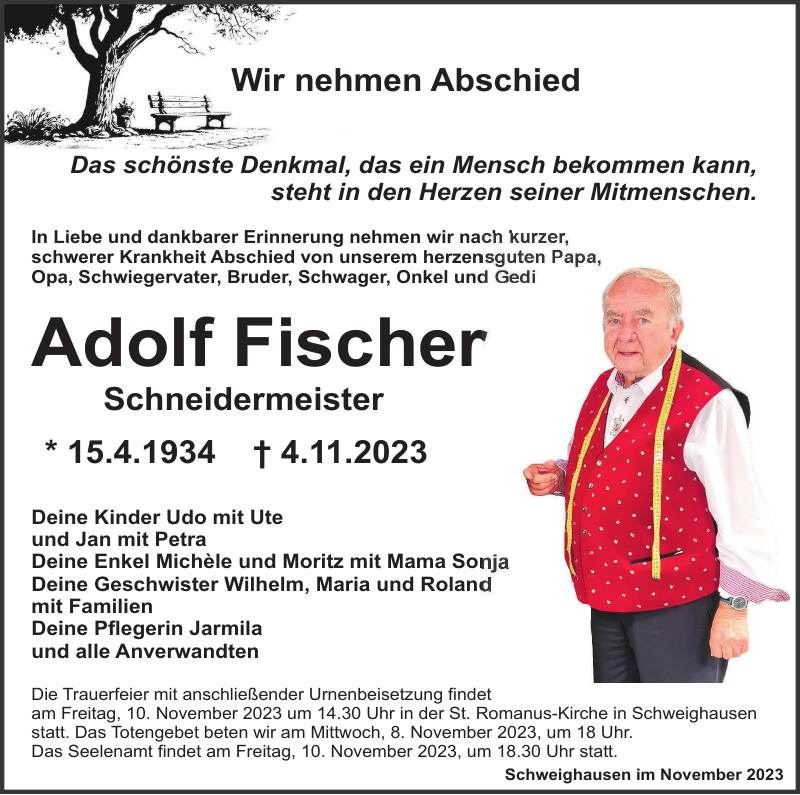 Adolf Fischer Nachruf Badische Zeitung