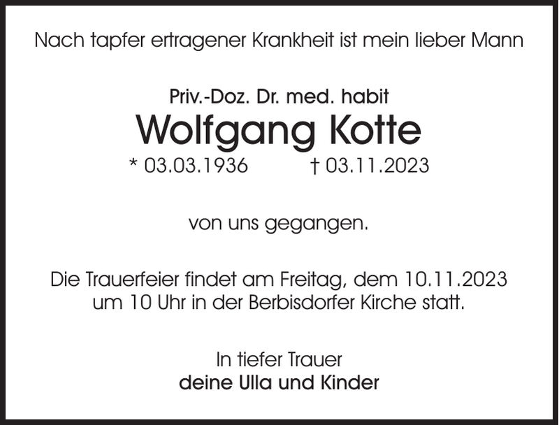 Wolfgang Kotte Traueranzeige Sächsische Zeitung