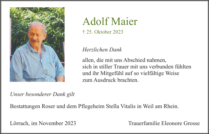 Adolf Maier Traueranzeige Badische Zeitung