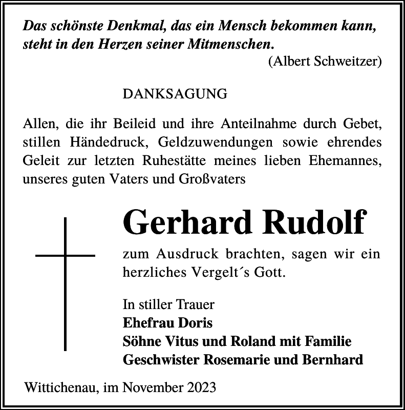 Gerhard Rudolf Traueranzeige Sächsische Zeitung