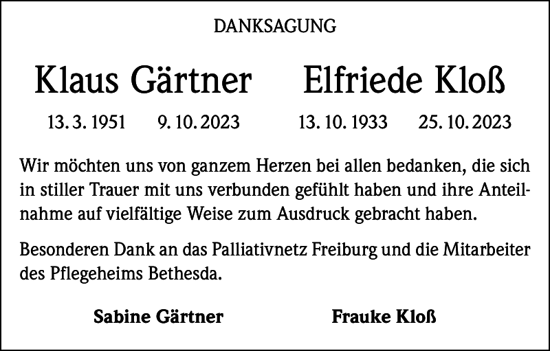 Klaus Gärtner Danksagung Badische Zeitung