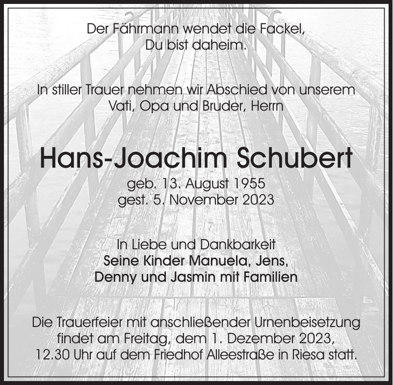HansJoachim Schubert Traueranzeige Sächsische Zeitung
