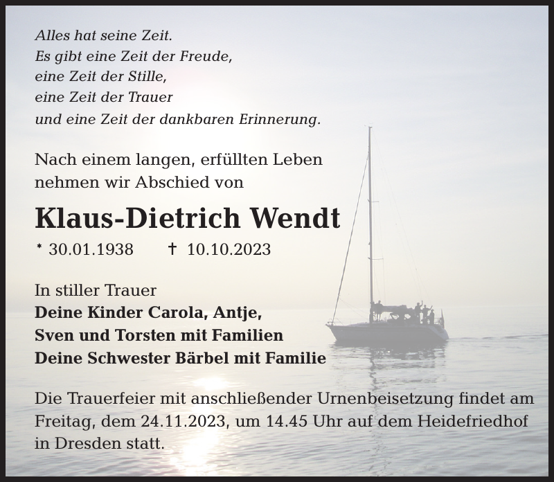 KlausDietrich Wendt Traueranzeige Sächsische Zeitung