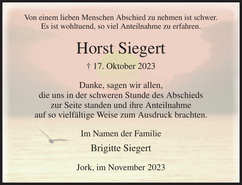 Horst Siegert Danksagung Stader Tageblatt