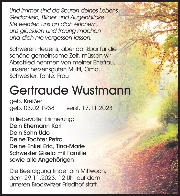 Gertraude Wustmann Traueranzeige Sächsische Zeitung