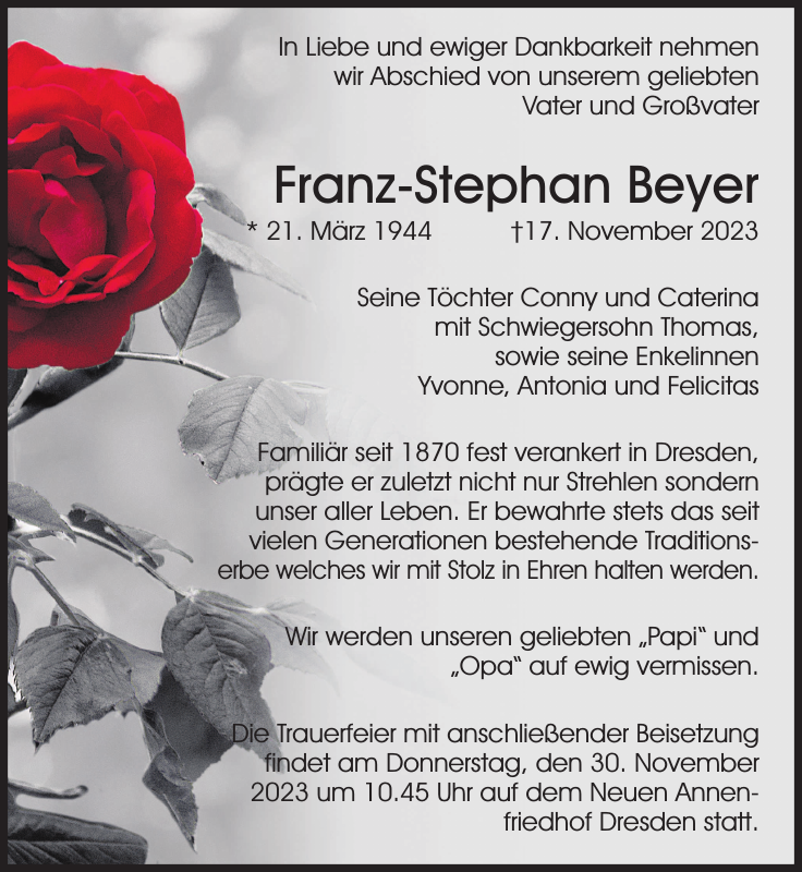 FranzStephan Beyer Traueranzeige Sächsische Zeitung
