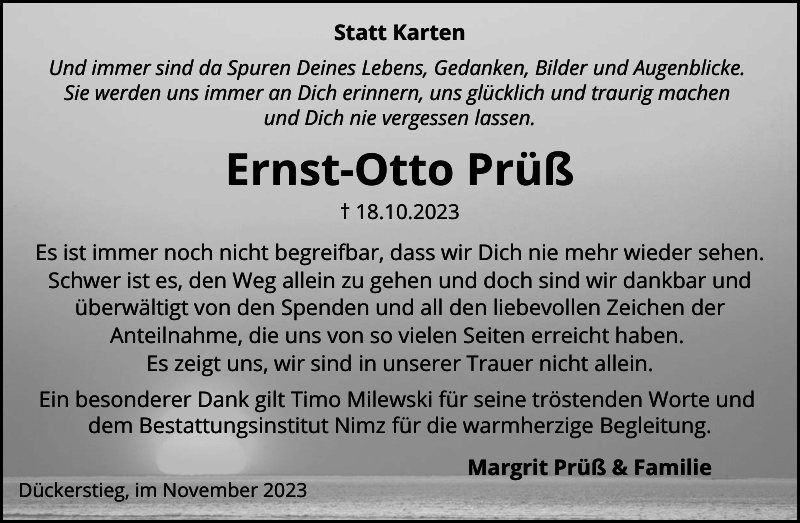 ErnstOtto Prüß Danksagung Norddeutsche Rundschau