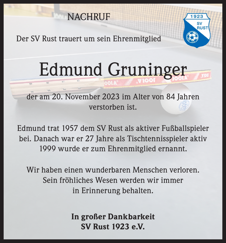 Edmund Gruninger Traueranzeige Badische Zeitung