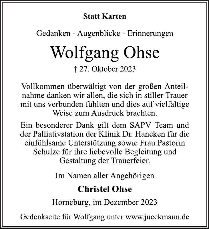 Wolfgang Ohse Danksagung Stader Tageblatt