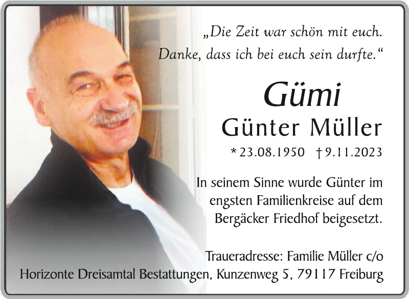 Günter Müller Traueranzeige Badische Zeitung