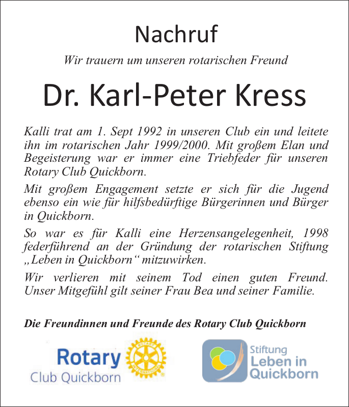 Dr. KarlPeter Kress Gedenken Pinneberger Tageblatt