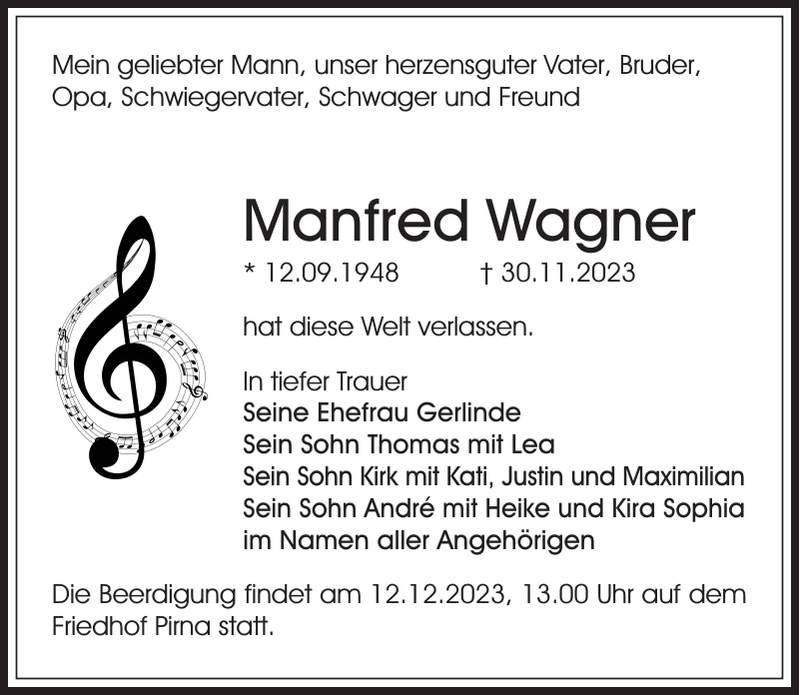 Manfred Wagner Traueranzeige Sächsische Zeitung