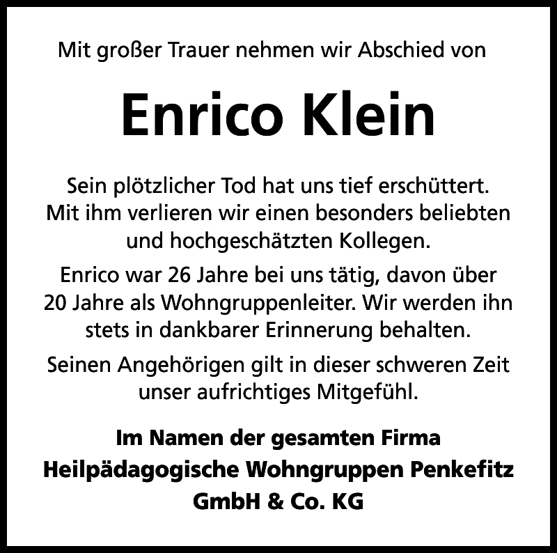 Enrico Klein Gedenken Der Prignitzer