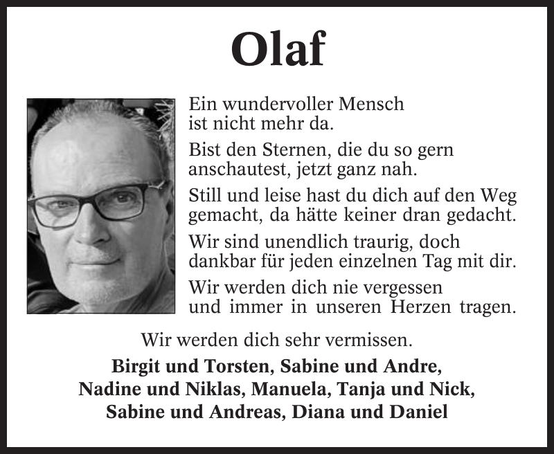 Olaf Kanngießer: Gedenken : Niederelbe-Zeitung