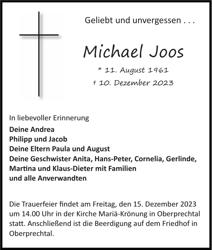 Michael Joos Traueranzeige Badische Zeitung