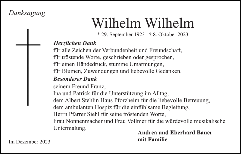 Wilhelm Wilhelm Danksagung Badische Zeitung